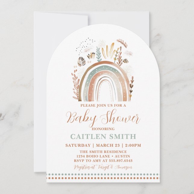 Boho Rainbow Baby Shower Dusty Blue Invitation (Front)