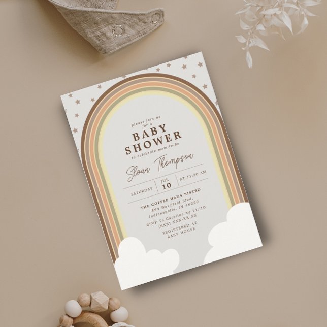 Boho Rainbow Baby Shower Earthy Gender Neutral Invitation (Creator Uploaded)