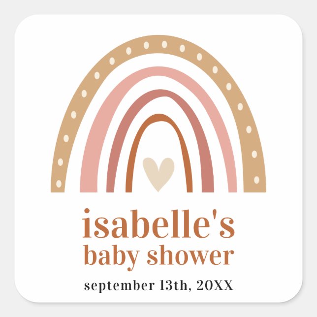 Boho Rainbow Baby Shower Favour Sticker (Front)