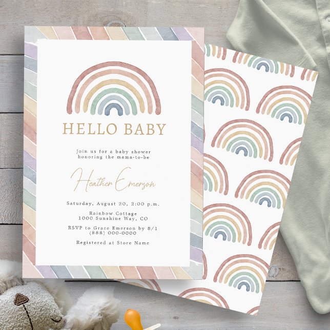 Boho Rainbow Baby Shower Invitation (Boho Watercolor Rainbow Baby Shower Invitation by Painted Paperie
)