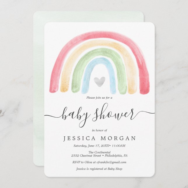 Boho Rainbow Baby Shower Invitation Card (Front/Back)