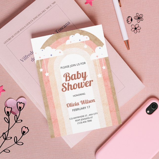 Boho Rainbow Baby Shower Invitation Neutral Pastel (Creator Uploaded)