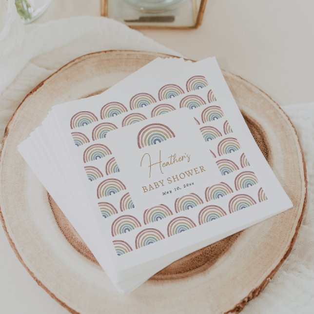 Boho Rainbow Baby Shower Napkin (Cute Boho Watercolor Rainbow Baby Shower Paper Napkins by Painted Paperie
)