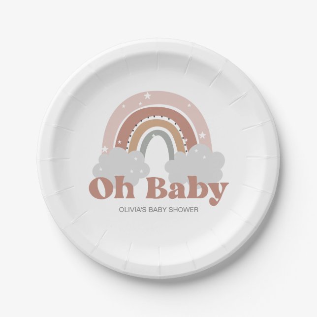 Boho Rainbow Baby Shower Paper Plate (Front)