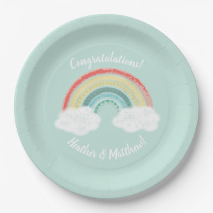 Boho Rainbow Baby Shower Paper Plate