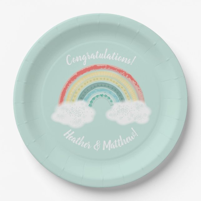 Boho Rainbow Baby Shower Paper Plate (Front)