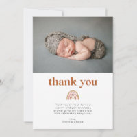 Boho Rainbow Baby Shower Photo Thank You Card
