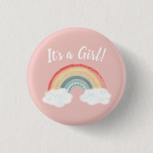 Boho Rainbow Baby Shower Pink 3 Cm Round Badge