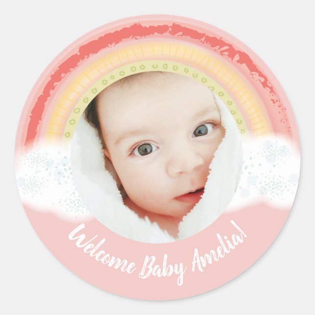 Boho Rainbow Baby Shower Pink Classic Round Sticker (Front)