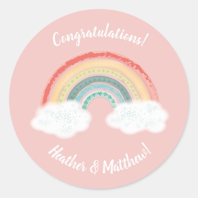 Boho Rainbow Baby Shower Pink Classic Round Sticker (Front)