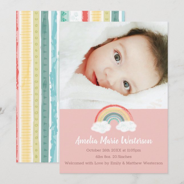 Boho Rainbow Baby Shower Pink Invitation (Front/Back)