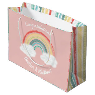 Boho Rainbow Baby Shower Pink Large Gift Bag