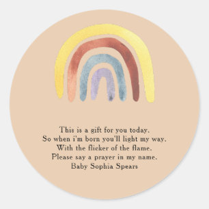 Boho rainbow baby shower - Prayer Candle Label