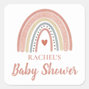 Boho Rainbow Baby Shower Square Sticker