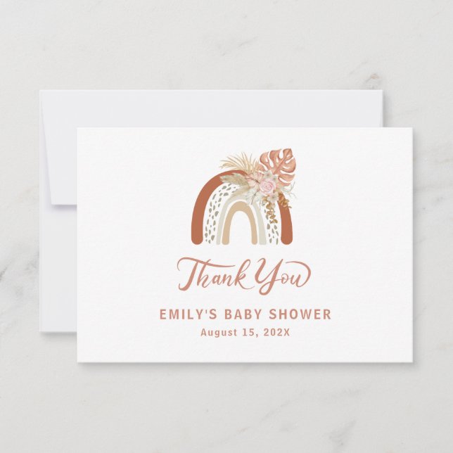 Boho Rainbow Baby Shower Thank You Card (Front)