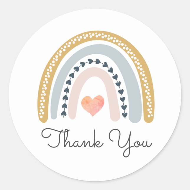 Boho Rainbow Baby Shower Thank You Classic Round Sticker (Front)