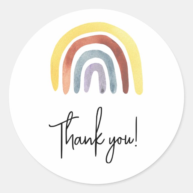 Boho rainbow baby shower thank you classic round sticker (Front)