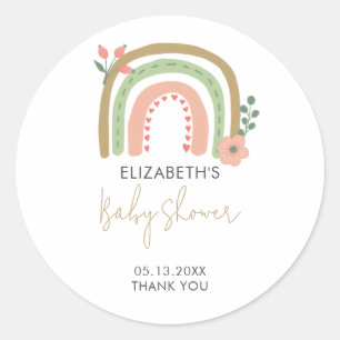 Boho Rainbow Baby Shower Thank You  Classic Round Sticker