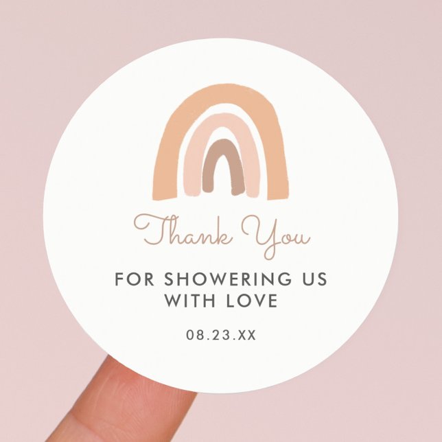 Boho Rainbow Baby Shower Thank You Favor Classic Round Sticker (Creator Uploaded)