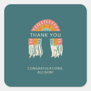 Boho Rainbow Baby Shower Thank You Favor Square Sticker