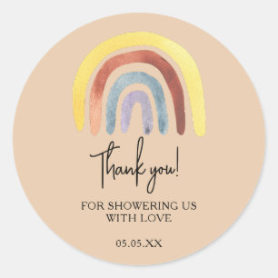 Boho rainbow baby shower thank you favour classic round sticker