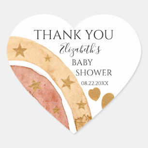 Boho Rainbow Baby Shower Thank You Heart Sticker