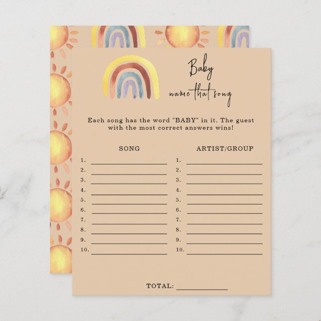 Boho Rainbow Baby Song Baby shower game (Front/Back)