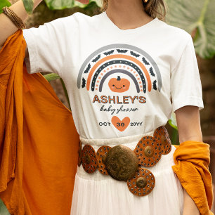 Boho Rainbow Bats Orange Halloween Baby Shower T-Shirt