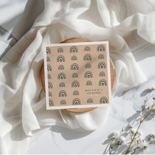 Boho Rainbow Beige Birthday Napkin