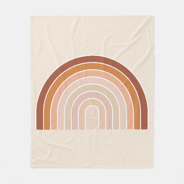 Boho Rainbow Beige Terracotta Fleece Blanket (Front)