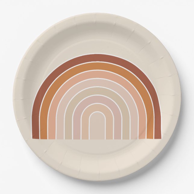 Boho Rainbow Beige Terracotta Paper Plate (Front)