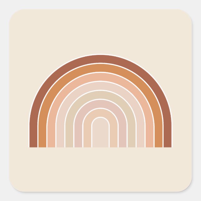 Boho Rainbow Beige Terracotta Square Sticker (Front)