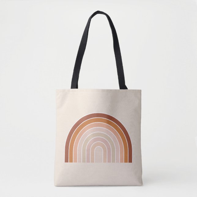 Boho Rainbow Beige Terracotta Tote Bag (Front)