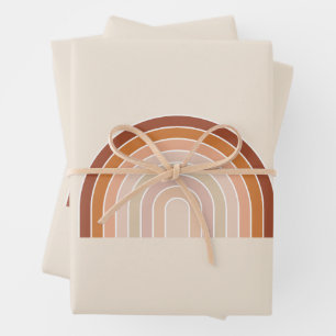 Boho Rainbow Beige Terracotta Wrapping Paper Sheet
