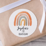 Boho Rainbow Birthday  Classic Round Sticker<br><div class="desc">Watercolor Earthy Tone Rainbow Birthday Stickers.</div>
