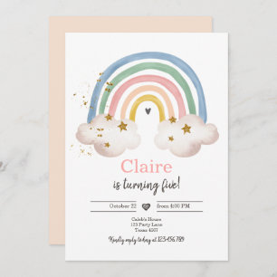 Boho Rainbow Birthday Invitation Girl Rustic