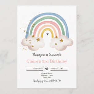 Boho Rainbow Birthday Invitation Girl Rustic