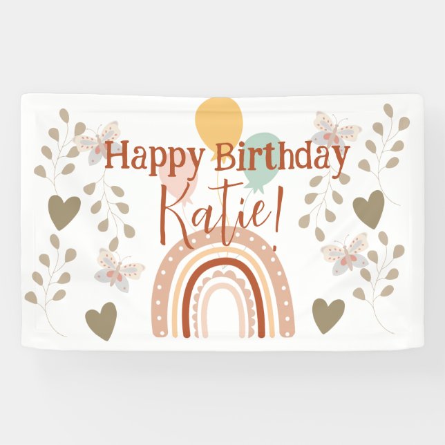 Boho Rainbow Birthday party banner (Horizontal)