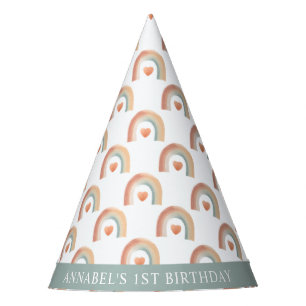 Boho Rainbow Birthday Party Hat – Watercolor Earth