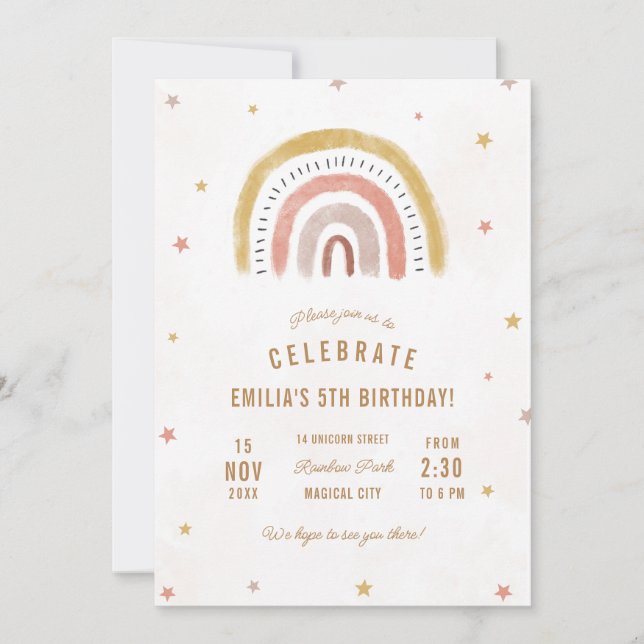 Boho Rainbow Birthday Party Invitation (Front)