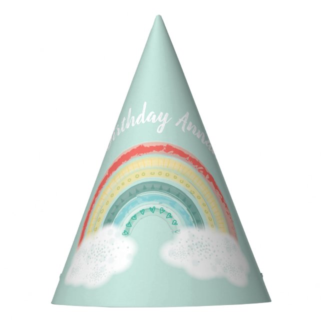 Boho Rainbow Birthday Party Kids Party Hat (Front)