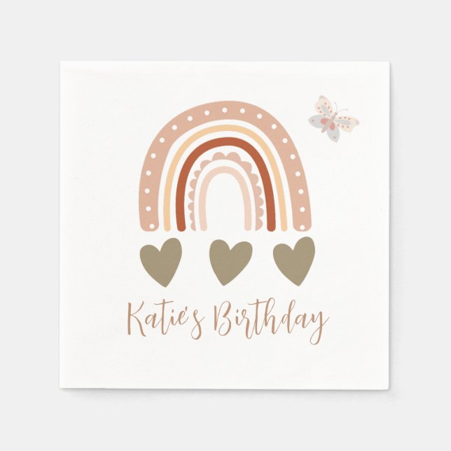 Boho Rainbow birthday party napkins (Front)