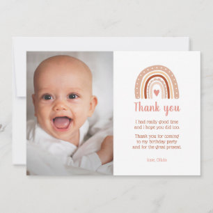 Boho Rainbow Birthday Photo Thank You Invitation