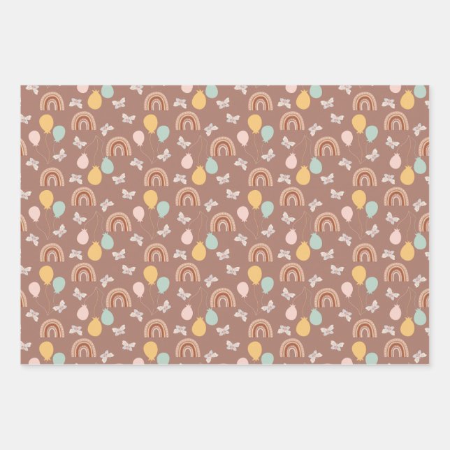 Boho Rainbow birthday wrapping paper sheets (Front)