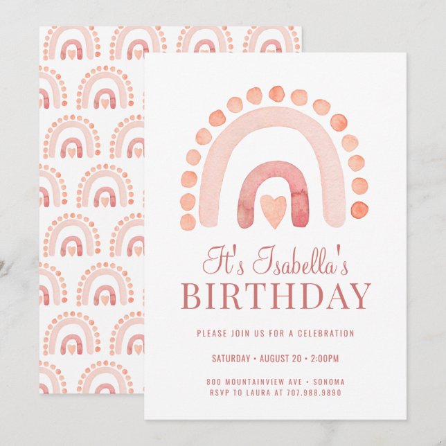 Boho Rainbow Bisque Kid's Birthday Party  Invitation (Front/Back)