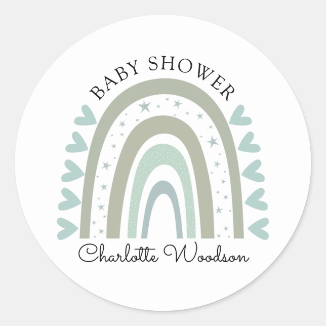 Boho Rainbow Blue Baby Boy Shower Sticker (Front)