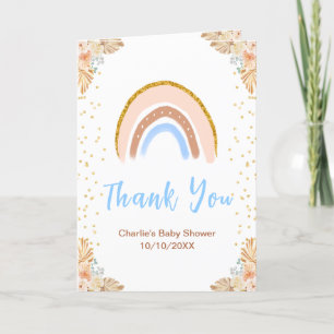 Boho Rainbow Blue Baby Shower Thank You