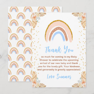 Boho Rainbow Blue Baby Shower Thank You Card