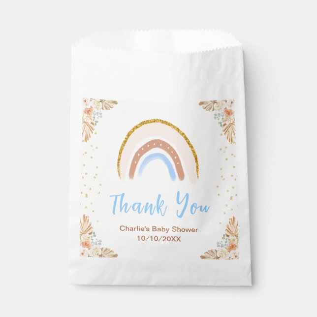 Boho Rainbow Blue Baby Shower Thank You Favour Bags (Front)