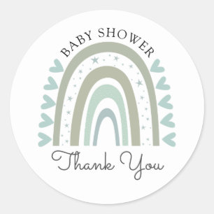 Boho Rainbow Blue Boy Baby Shower Thank You Classic Round Sticker